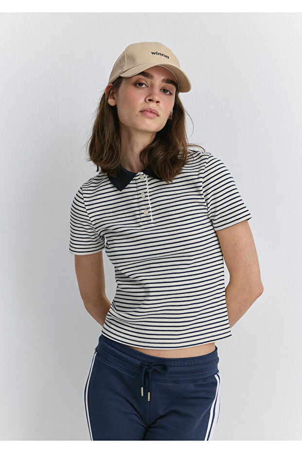 Black Striped Polo T-Shirt Fitted / Fitted Cut 1613505 -86625