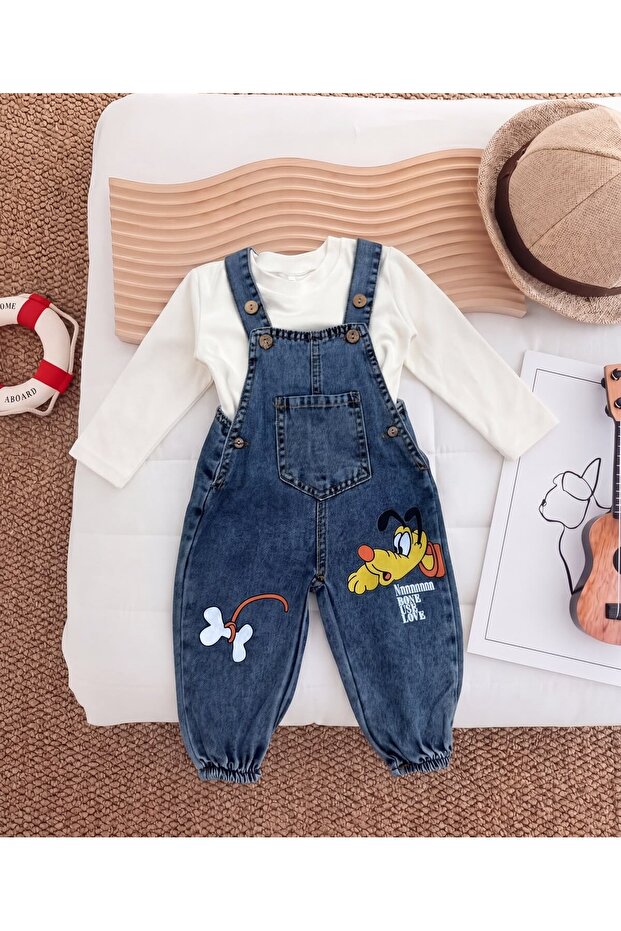 Printed 2 Piece Denim Kids Baby Overalls Oversize Wide Fit