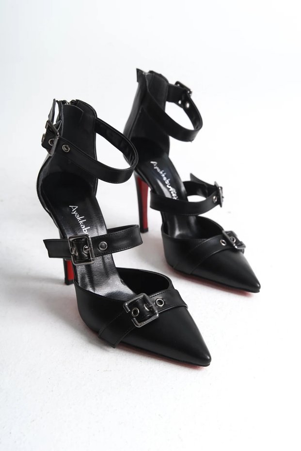 Black Skin Women's Heeled Shoes Stiletto Sansa