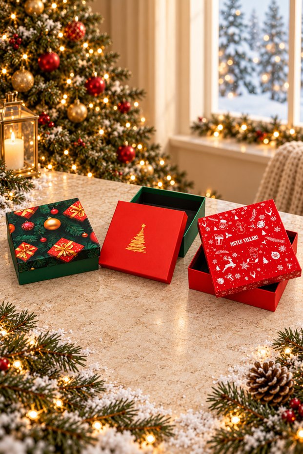 Set of 3 Christmas Gift Boxes 20X20 cm Grinding Box New Year Pine Tree Decorative Box