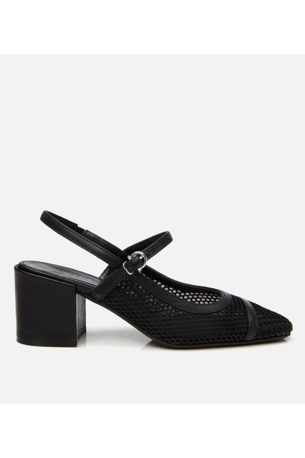 Women's Black Mesh Open Back Heeled Shoes