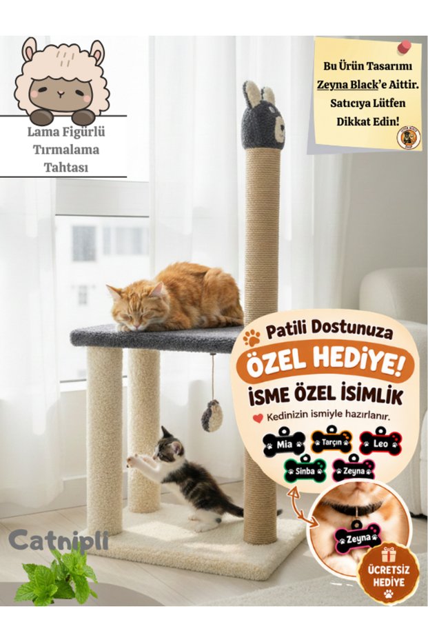 Cat Scratching Post with Llama Figure | Cat Bed | 84 cm | Scratching Platform with Games and Levels
