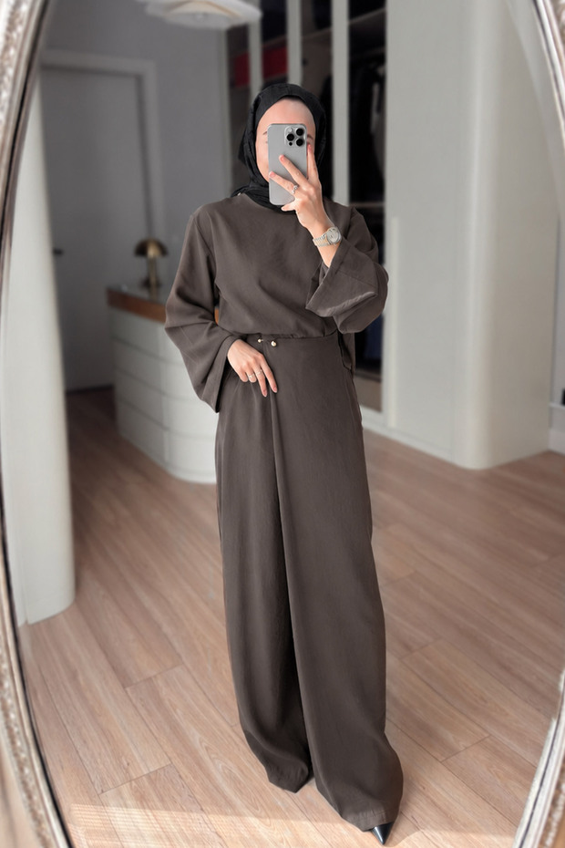 Double-Breasted Casual Suit with Trousers - Brown