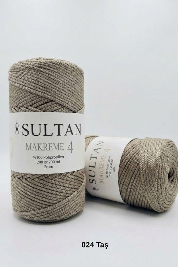 1 Piece Sultan Macrame 4 Strands 200 Grams 200 Meters 2 mm Bag Wallet Supla Runner Basket Wall Decoration Canvas Bag Making Macrame Knitting Cord Color: 024 Stone