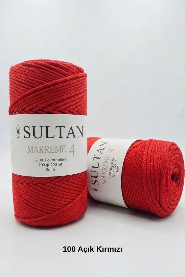 1 Piece Sultan Macrame 4 Strands 200 Grams 200 Meters 2 mm Bag Wallet Supla Runner Basket Wall Decoration Canvas Bag Making Macrame Knitting Cord Color: 100 Light Red