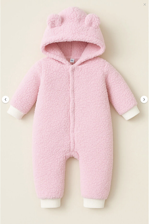 Winter Baby Plush Welsoft Hooded Baby Jumpsuit - Pink