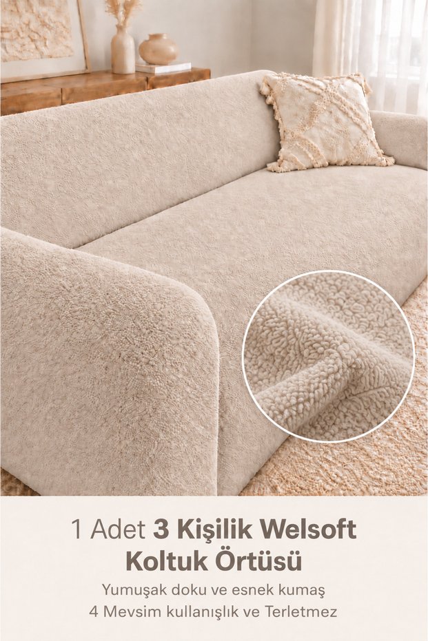 Soft Welsoft Elastic 3-Seater Sofa Cover Non-Slip, Flexible Washable Sofa Cover