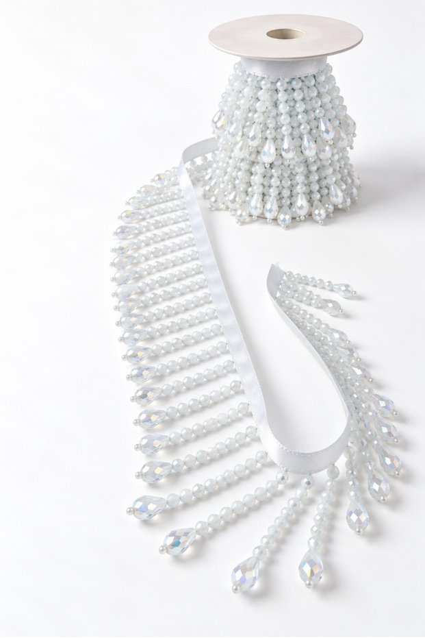 Crystal Ribbon Beads 1cm on Satin Ribbon (5.5cm)[1Mt]