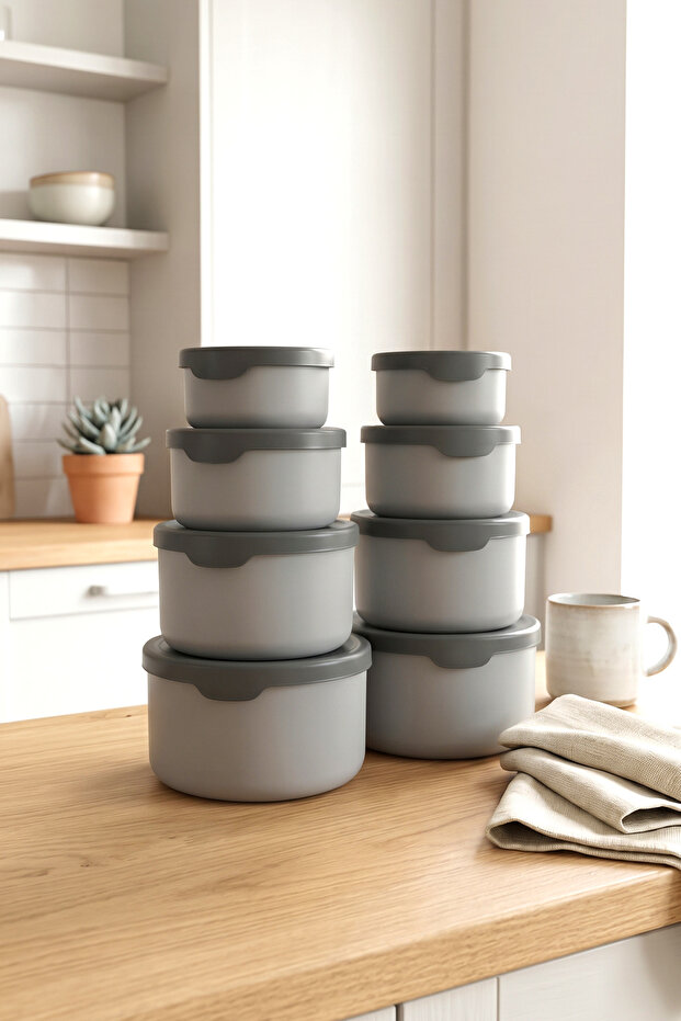Set of 8 Round Storage Containers (0.45ml -0.8Ml-1.5L-2.5L) Microwave and Freezer Compatible