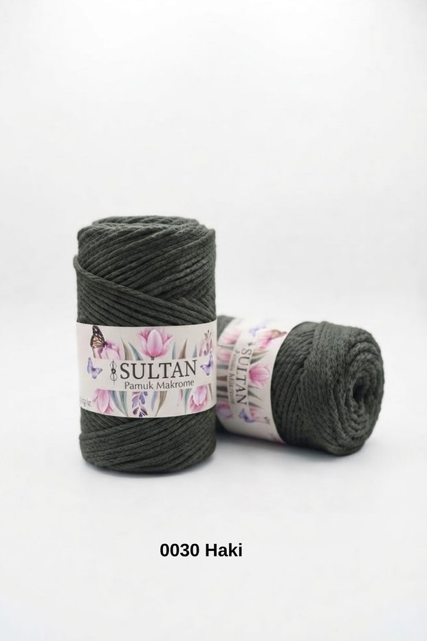 1 Piece of Sultan Cotton Macrame 260 Grams 100 Meters 2 mm Rope Bag Amigurumi Basket Supla Material - Color: 0030 Khaki