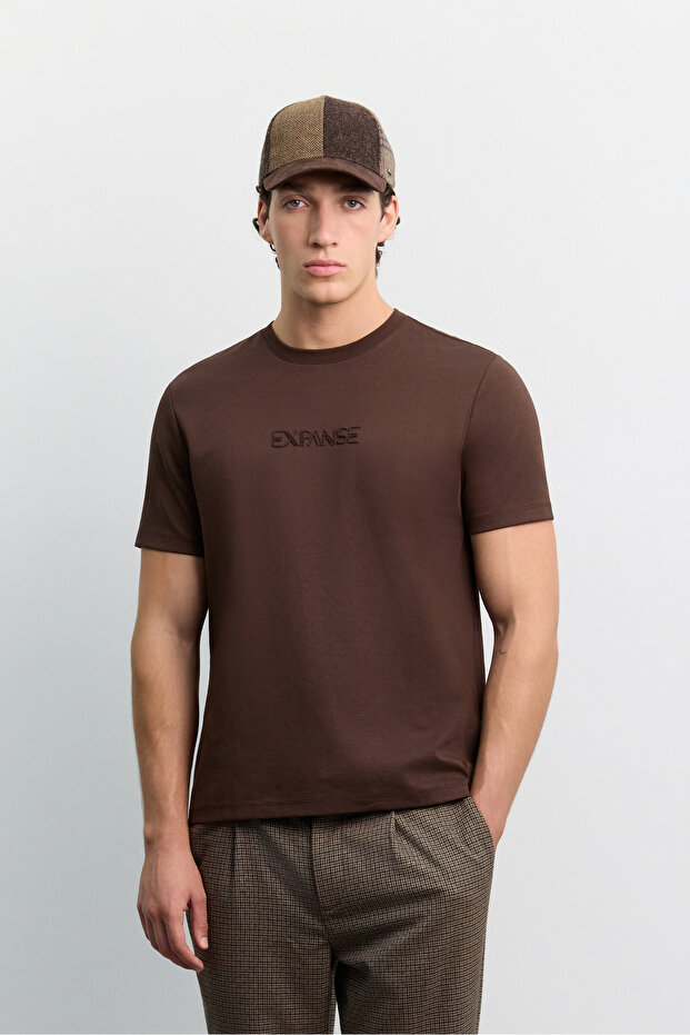Men's Brown Crew Neck Cotton Easy-Iron Regular Fit T-Shirt A62Y1017
