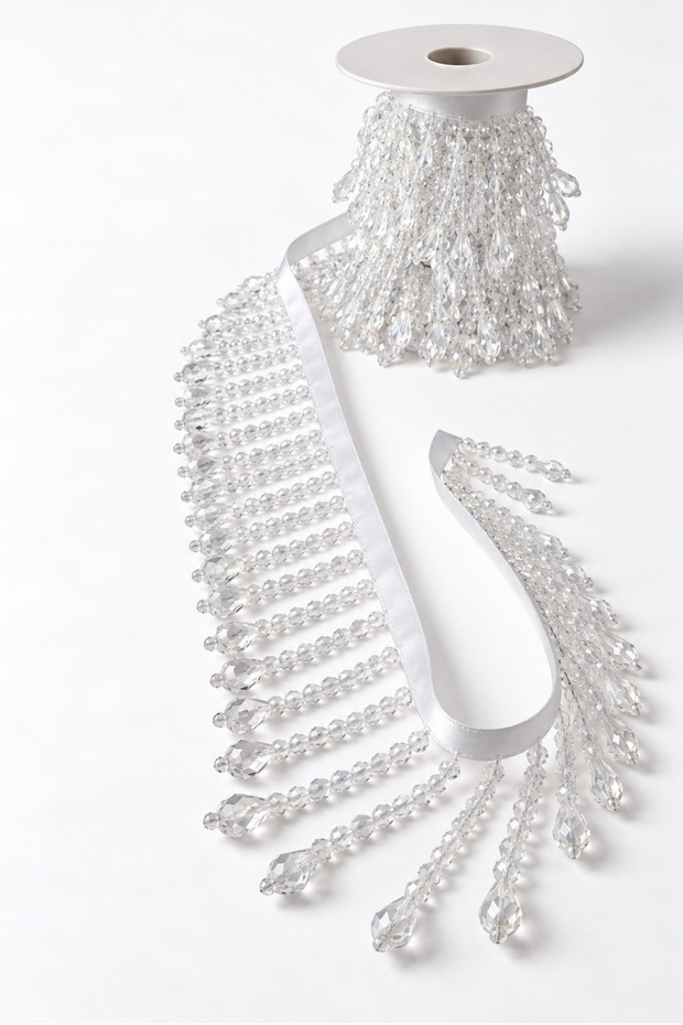 Crystal Ribbon Beads 1cm on Satin Ribbon (5.5cm) [1Mt]