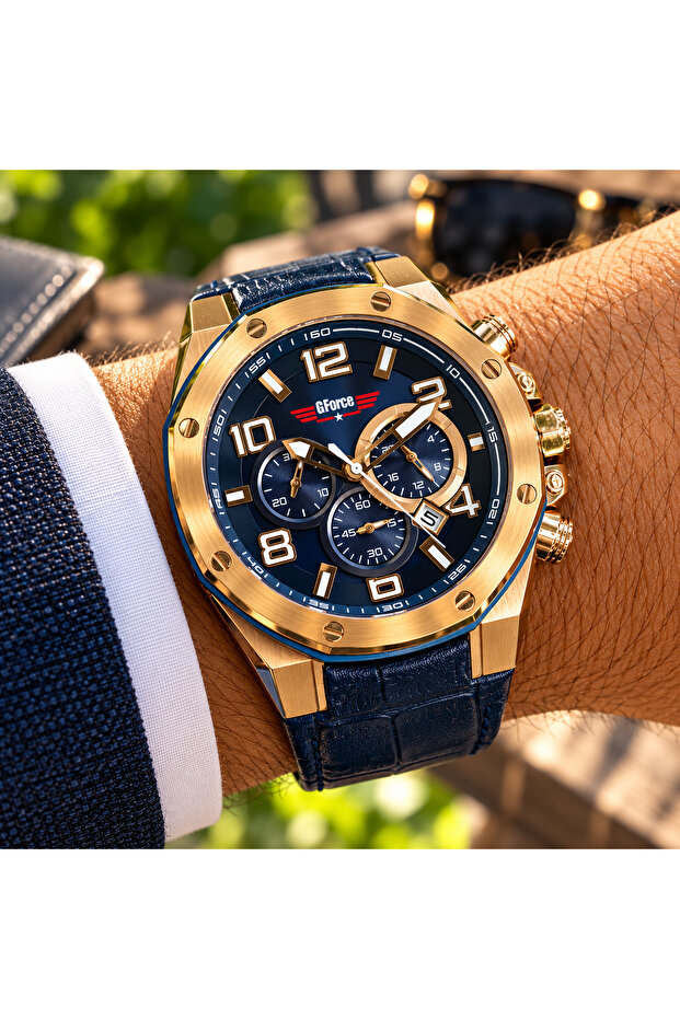 G-Force Js25 Miyota Mechanism Navy Blue Design Men's Chronograph Wristwatch Luxury with Box