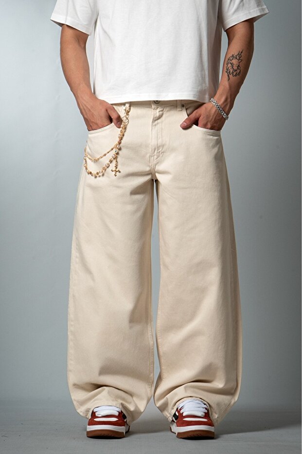 Vanilla Dust Wide Leg Super Baggy Ecru Men's Jean Pants