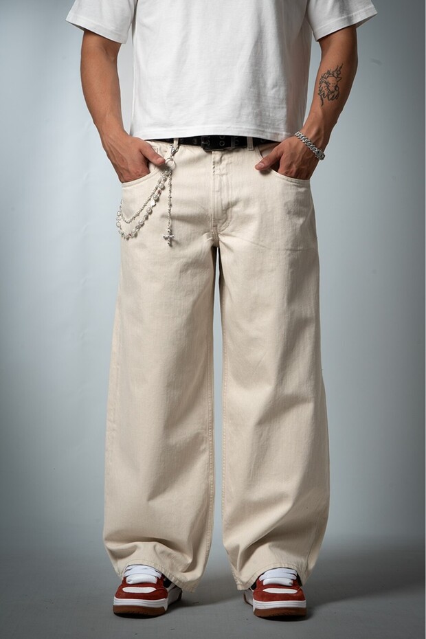 Bone Wide Leg Super Baggy Ecru Men's Jean Pants