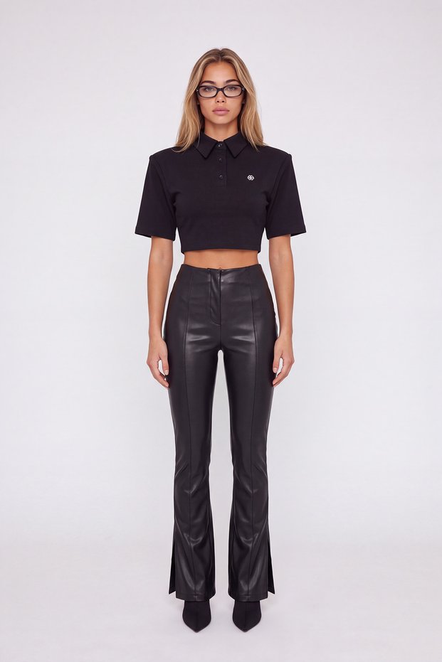 Women's Black High Waist Zippered Neeko Leather Trousers
