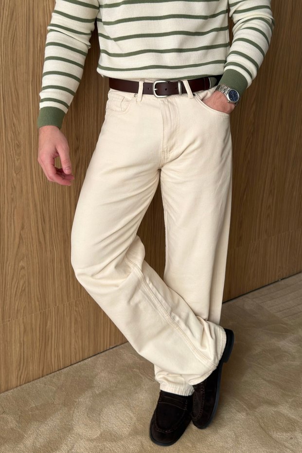 Fada Baggy Fit Wide Leg Men's Gabardine Canvas Trousers