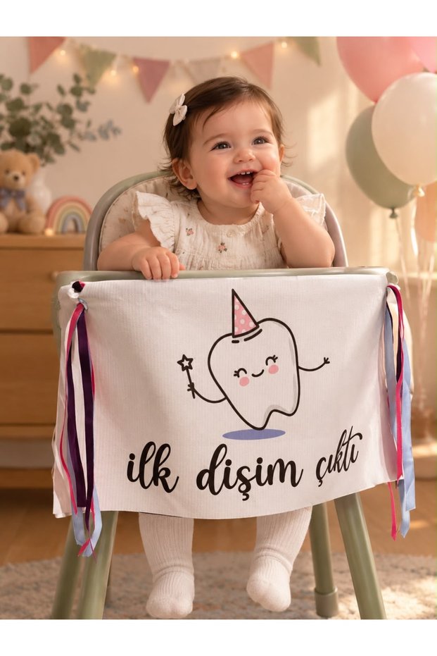 Baby Girl's First Tooth Came Out Baby Tooth Wheat Board Bib – Teething Celebration Ornament 45 cm X 25 cm