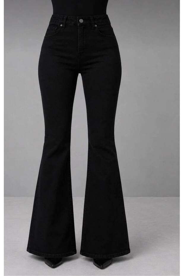 Women's Black Spanish Flare High Waist Lycra Flare Jeans Trousers Jean