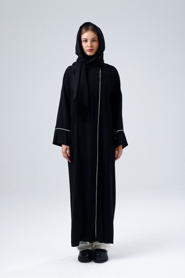 Women's Ferace Hicaz Black with Piping, Buttons and Pockets