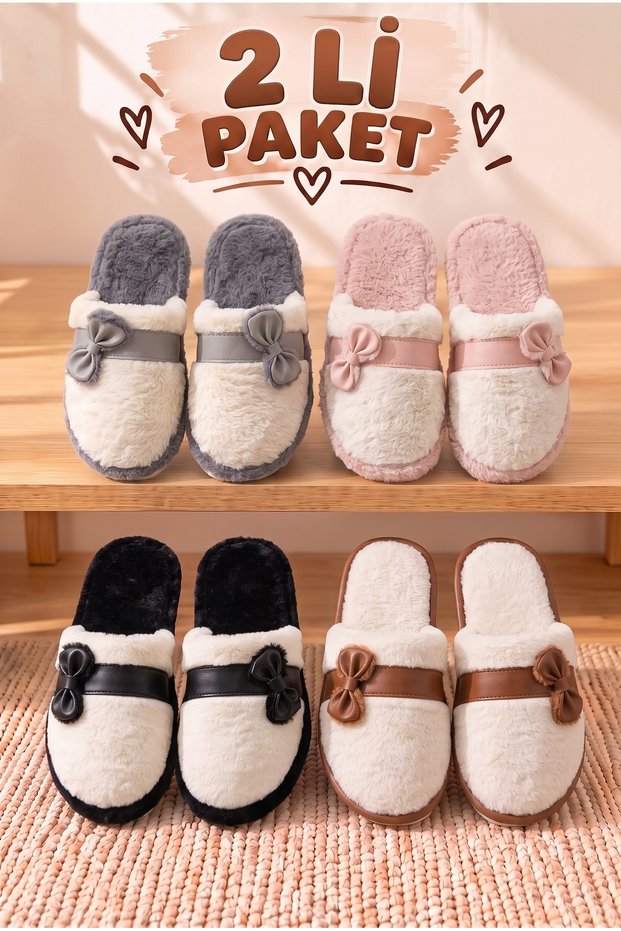 2-Piece Mixed Men's and Women's Advantageous Package Plush House Slippers Closed Toe Open Back Warm Comfortable Slippers