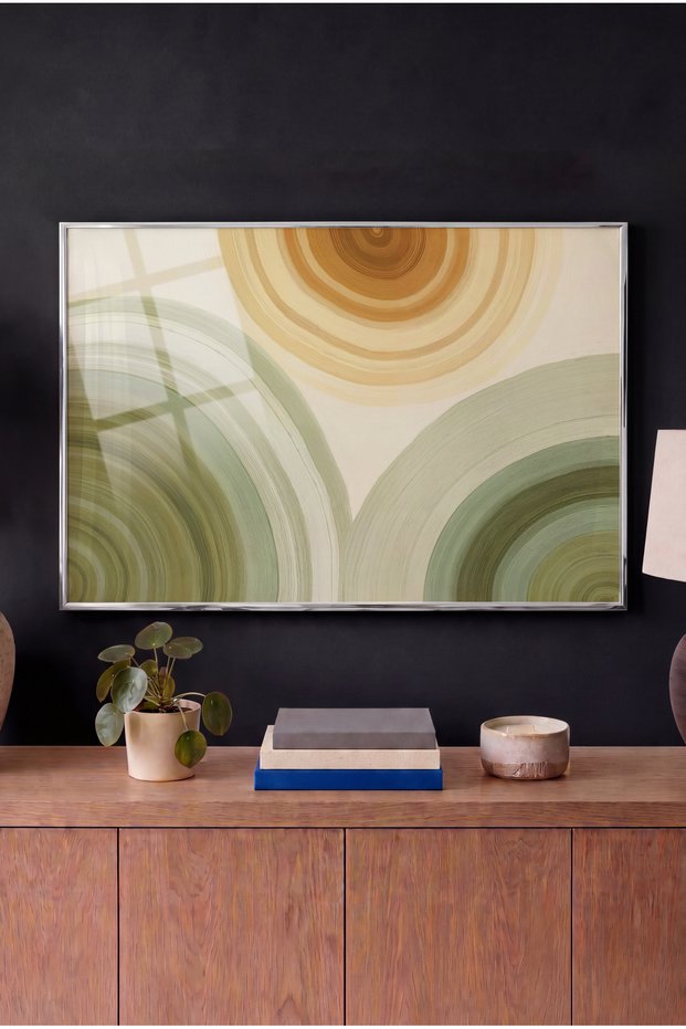Botanical Cycles Themed Horizontal Glass Painting - Silver Metal Framed Painting for Home, Business, and School