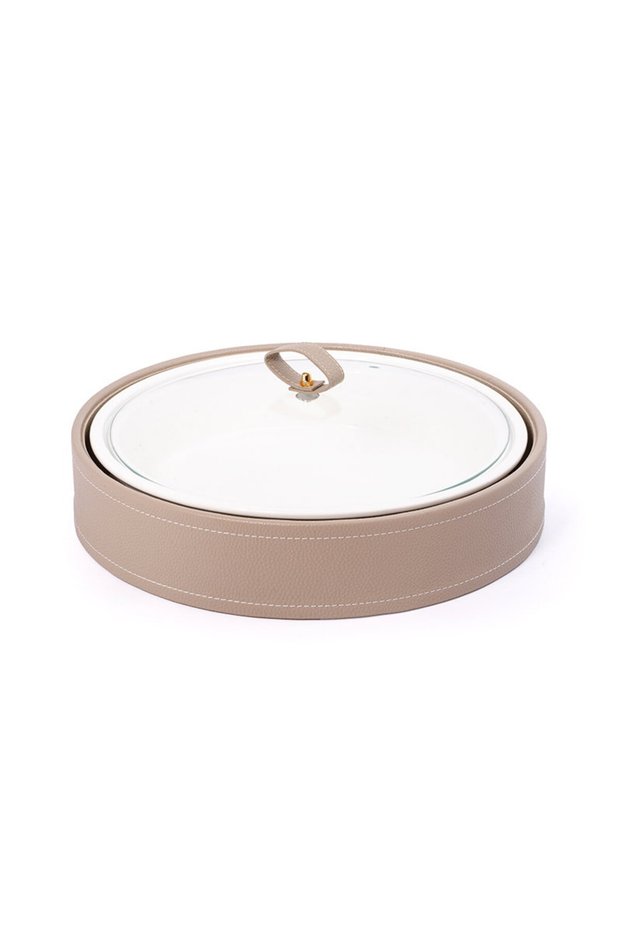 Round tray with leather basket, size 12