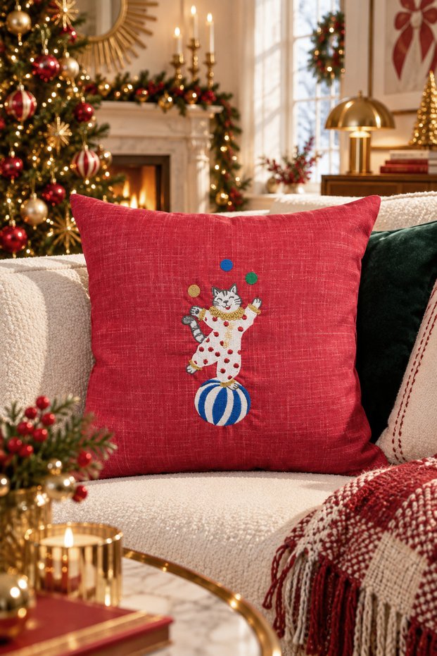 Premium Embroidered Cushion Cover - Circus Animals Paw - 43*43 cm - Pnk001