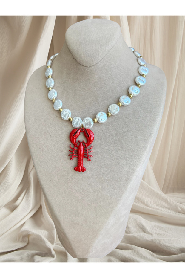Zr Model Red Lobster Figured Pearl Beaded Necklace