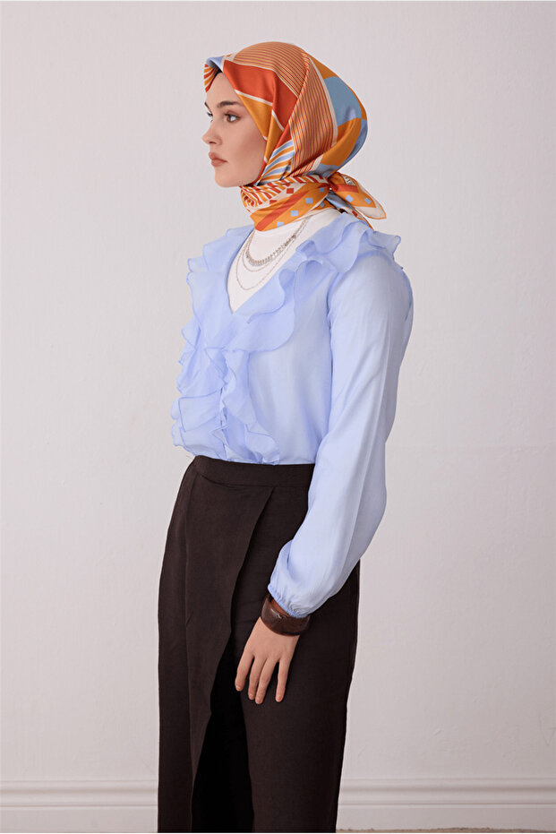 Tivil Silk Scarf Orange 4401 80 Geometric Pattern