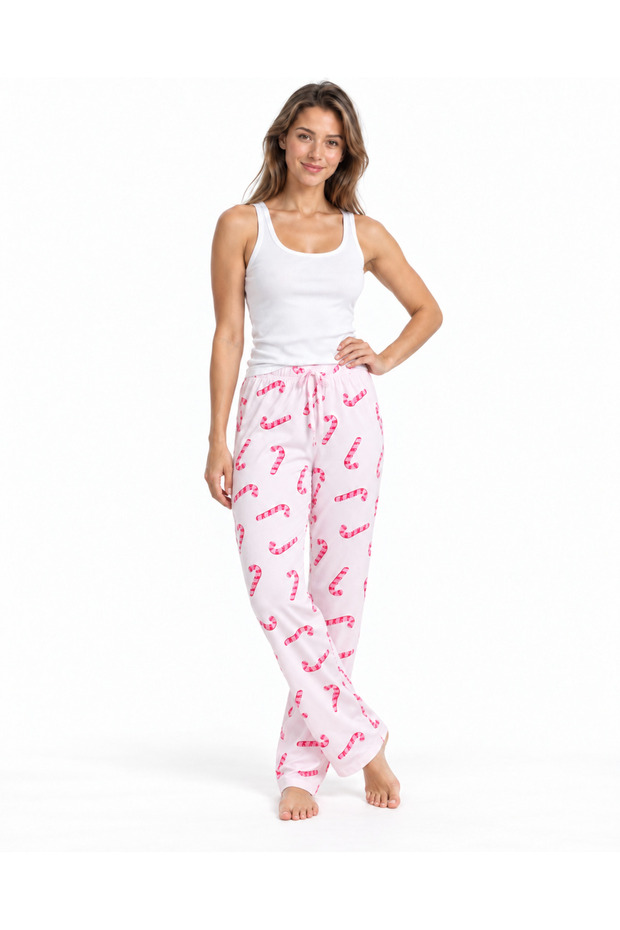 Women's Striped Blouse Patterned Strappy White Pajama Set