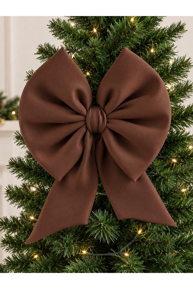Small Size Brown Fabric Christmas Bow 35X40 cm Christmas New Year Pine Tree Door Wall Decorative Ornament