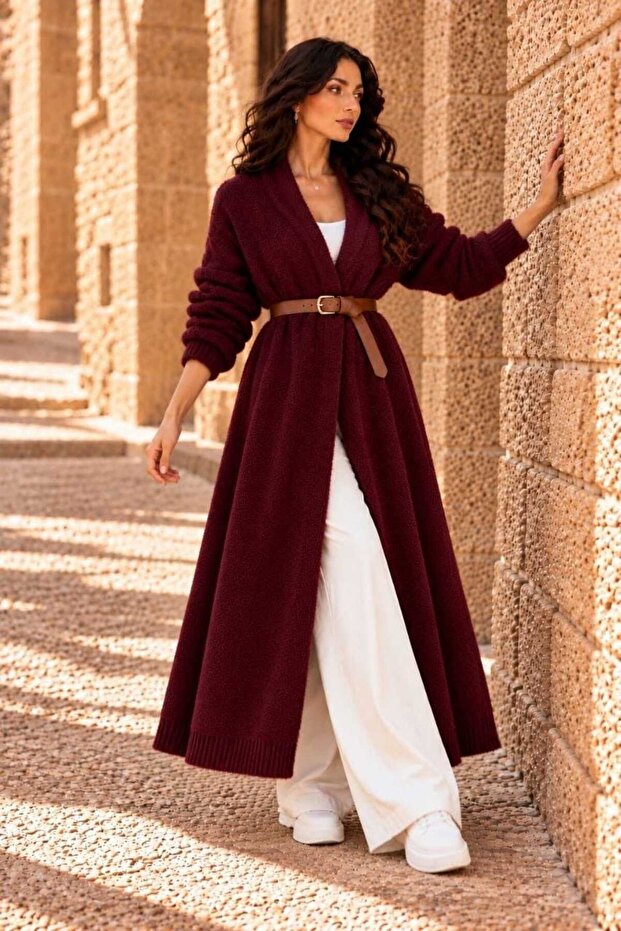 Women's oversized beard knit long cardigan