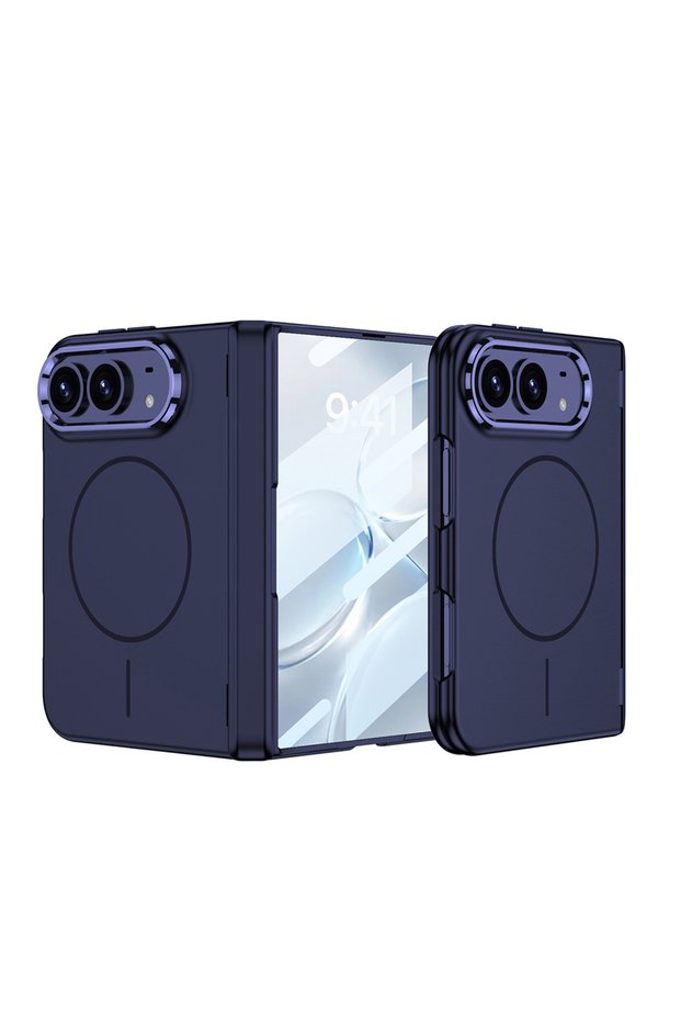 iPhone Duo Compatible Case Magsafe Supported Kipta Kpt-14 Hard Pc Cover - Navy Blue - T44313