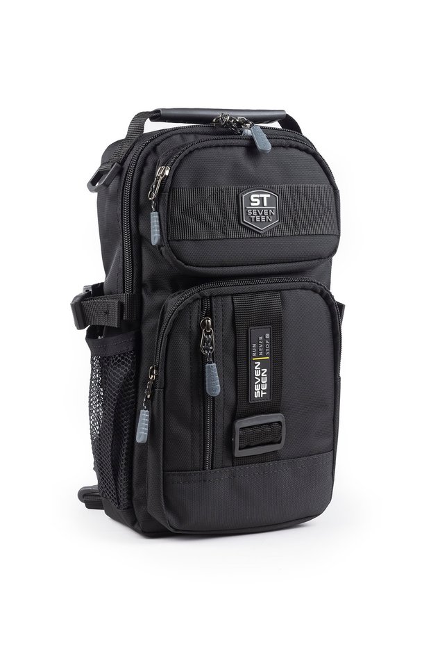 Multi-Compartment Imperteks Fabric Daily Backpack Cross Chest Hand and Shoulder Bag Unisex Black Gray Body Bag 912