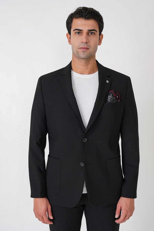 Slim Fit Pocket Pocket Stretch Cotton Black Jacket C 754