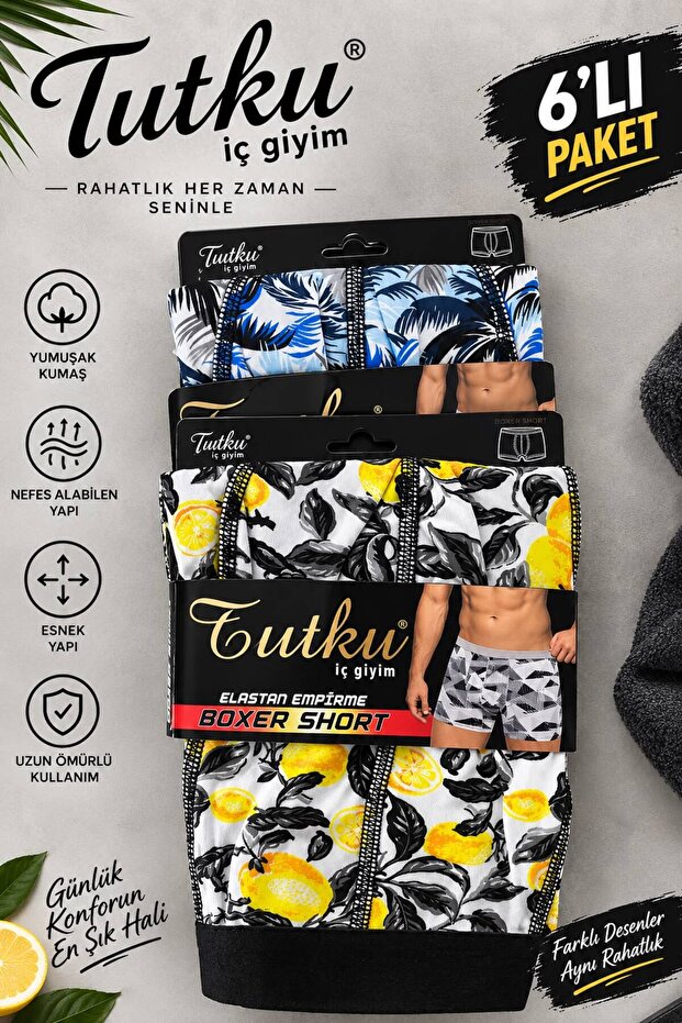 Men's Elastane Printed Boxer Briefs 6-Pack Mixed Patterned Pack