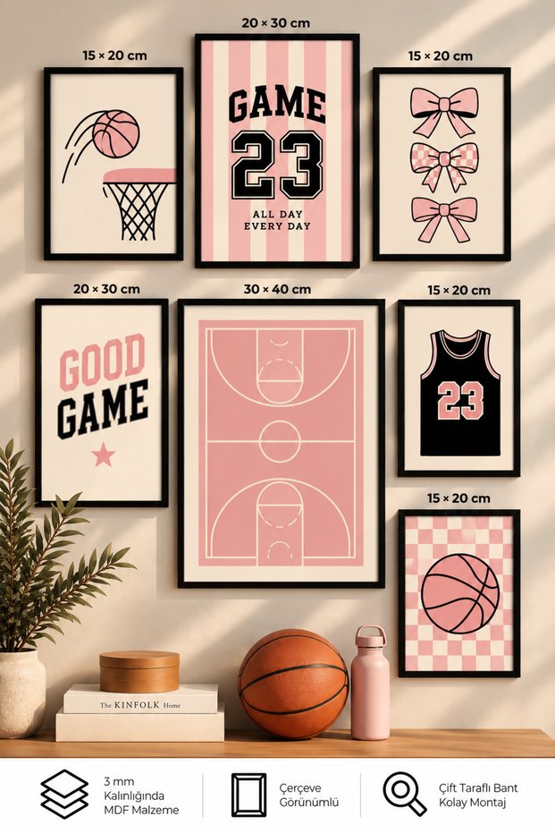 7-Piece Frame-Looking Modern Painting Set |   Retro & Pop Art - Basketball Themed |   Living Room, Office, Kitchen and Study Room Wall Decor