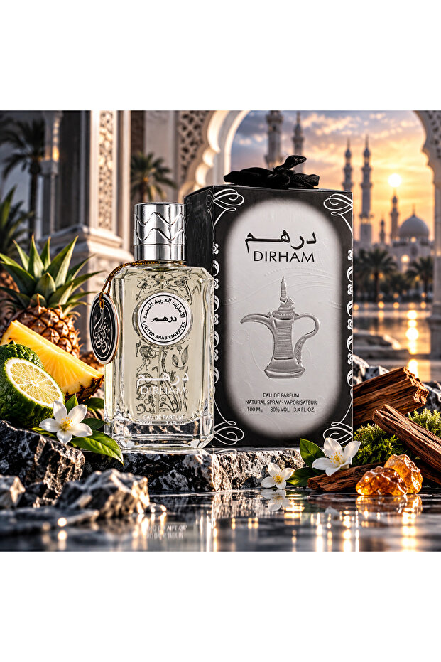 Dirham Eau de Parfum 100ml | Fresh Citrus, Woody & Elegant Fragrance | Sleek Silver Fragrance