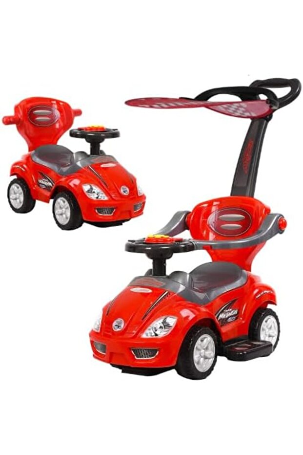 3-in-1 Push Car with Shade, Red