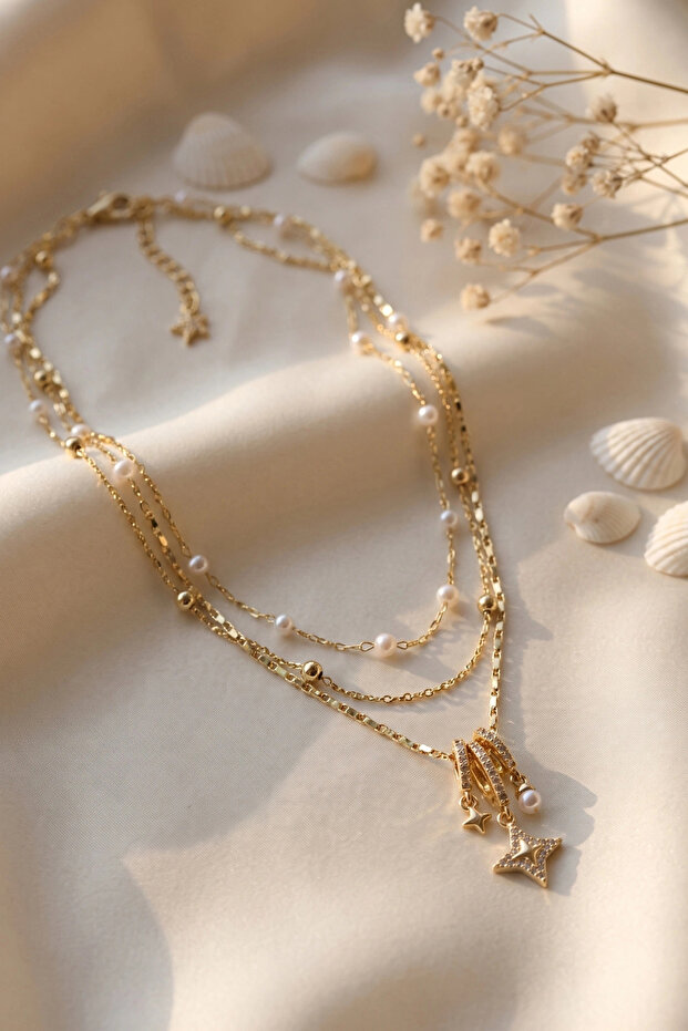 Gold Color Brass Charm Model Combination Women's Necklace Tj-Bko11257