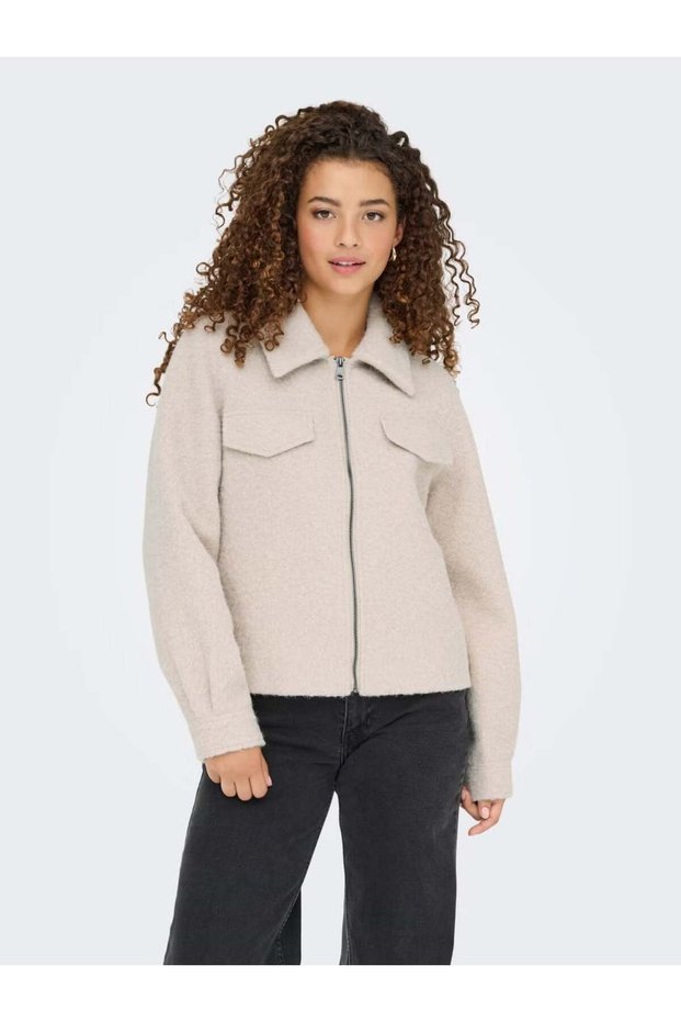 Onlmalo Women's Bouclé Zippered Short Jacket Pumice Stone