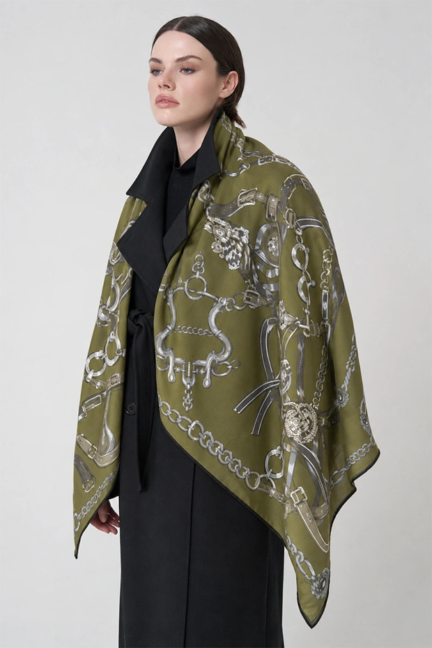 Viscose Silk Shoulder Shawl Harness Pattern - Green