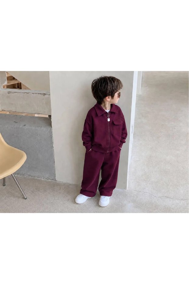 Unisex Children's Set with Burgundy Jacket