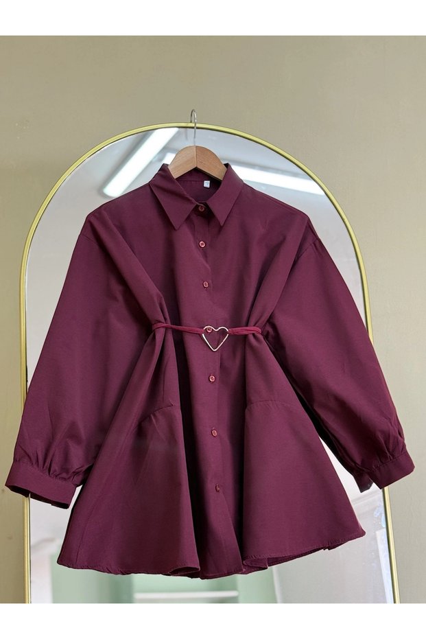 Heart Belted Pleated Tunic - Hpm - Claret Red