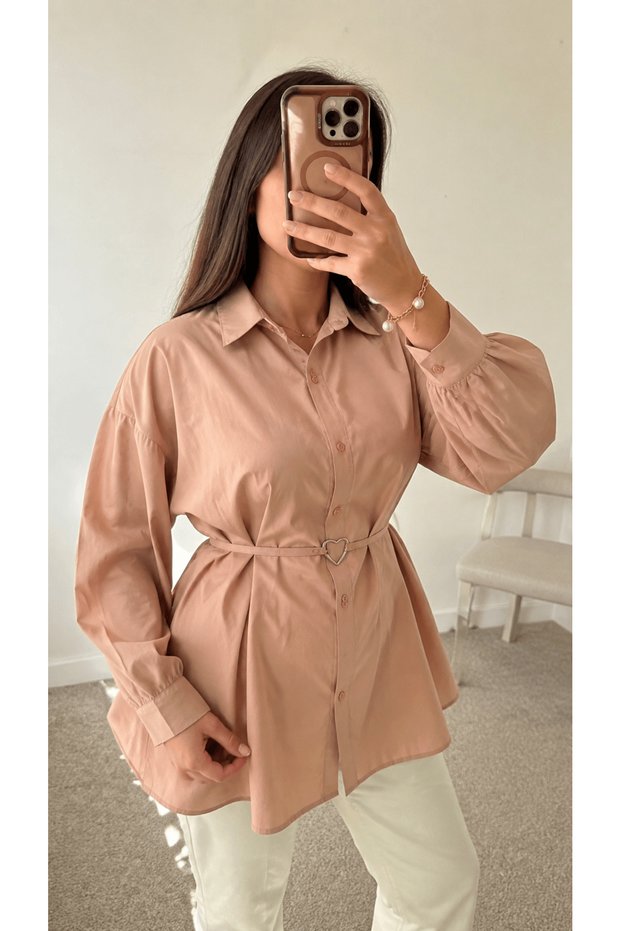 Heart Belted Pleated Tunic - Hpm - Milk Coffee