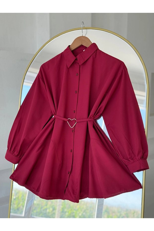 Heart Belted Pleated Tunic - Hpm - Cherry