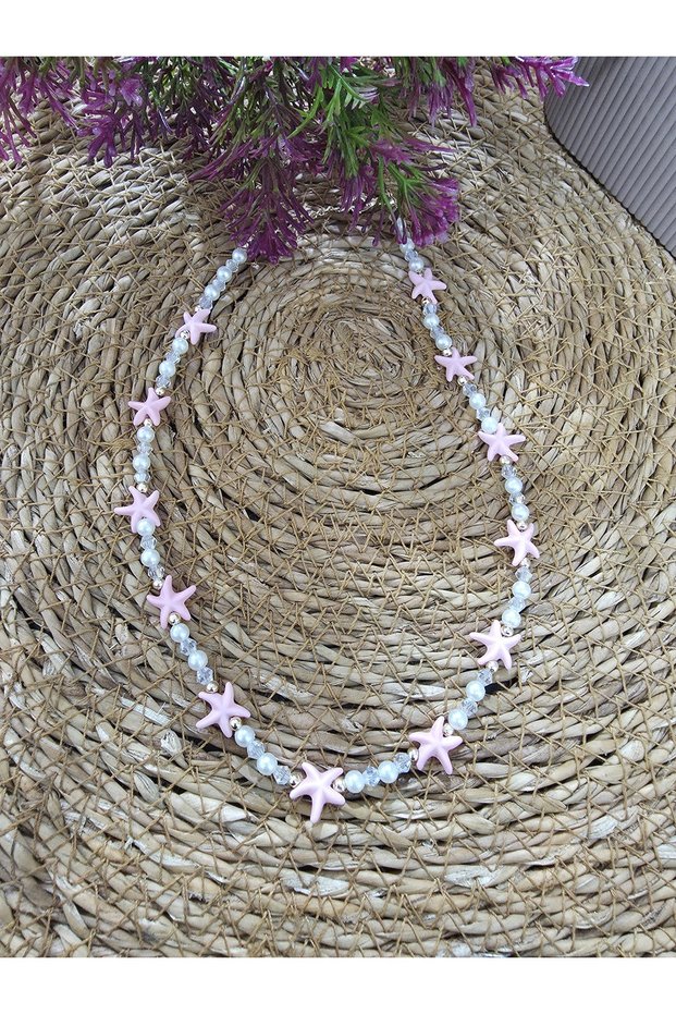 Light Pink Sea Star Crystal and Pearl Necklace