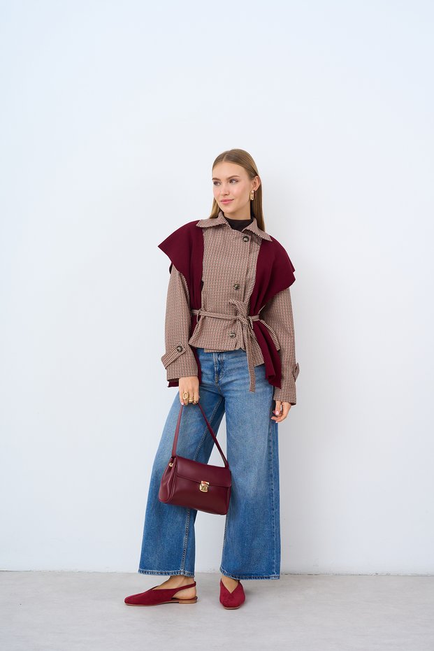 Women's Crow's Feet Pattern Inner Lining Belted Belted Jacket Mink