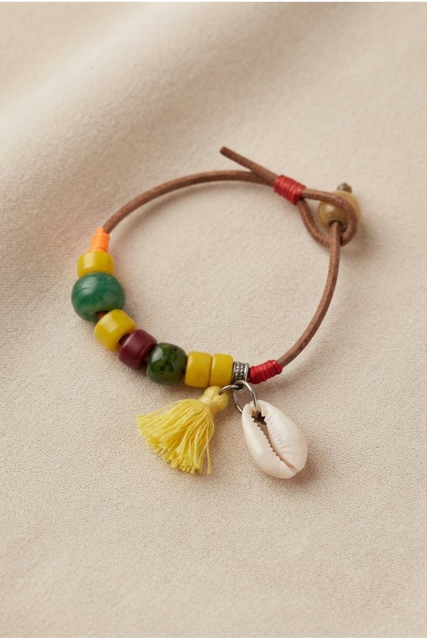 Handmade Glass Beads and Leather Cord Detailed Custom Design Bracelet